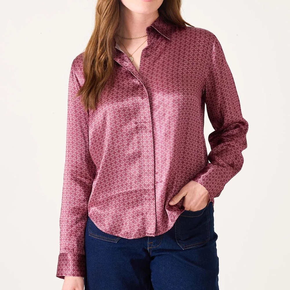 NWT Voyageur by MERSEA Alcott Satin Button Up Shirt in Fig- Small
